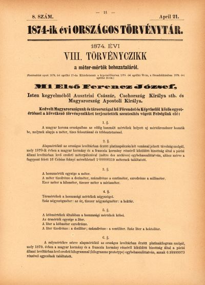 A törvény hivatalos megjelenése az 1874. évi Országos Törvénytárban