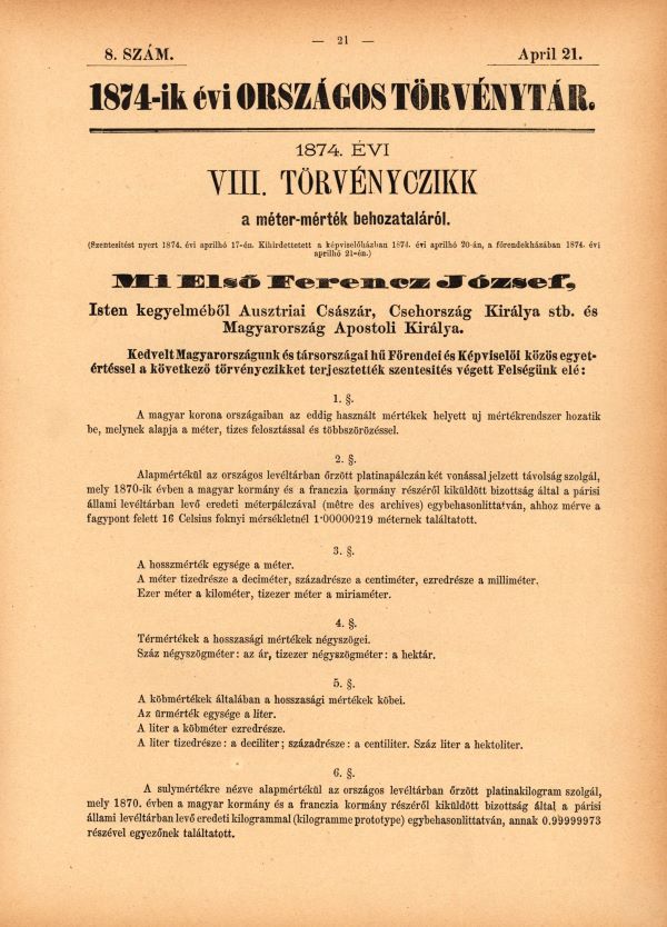 A törvény hivatalos megjelenése az 1874. évi Országos Törvénytárban